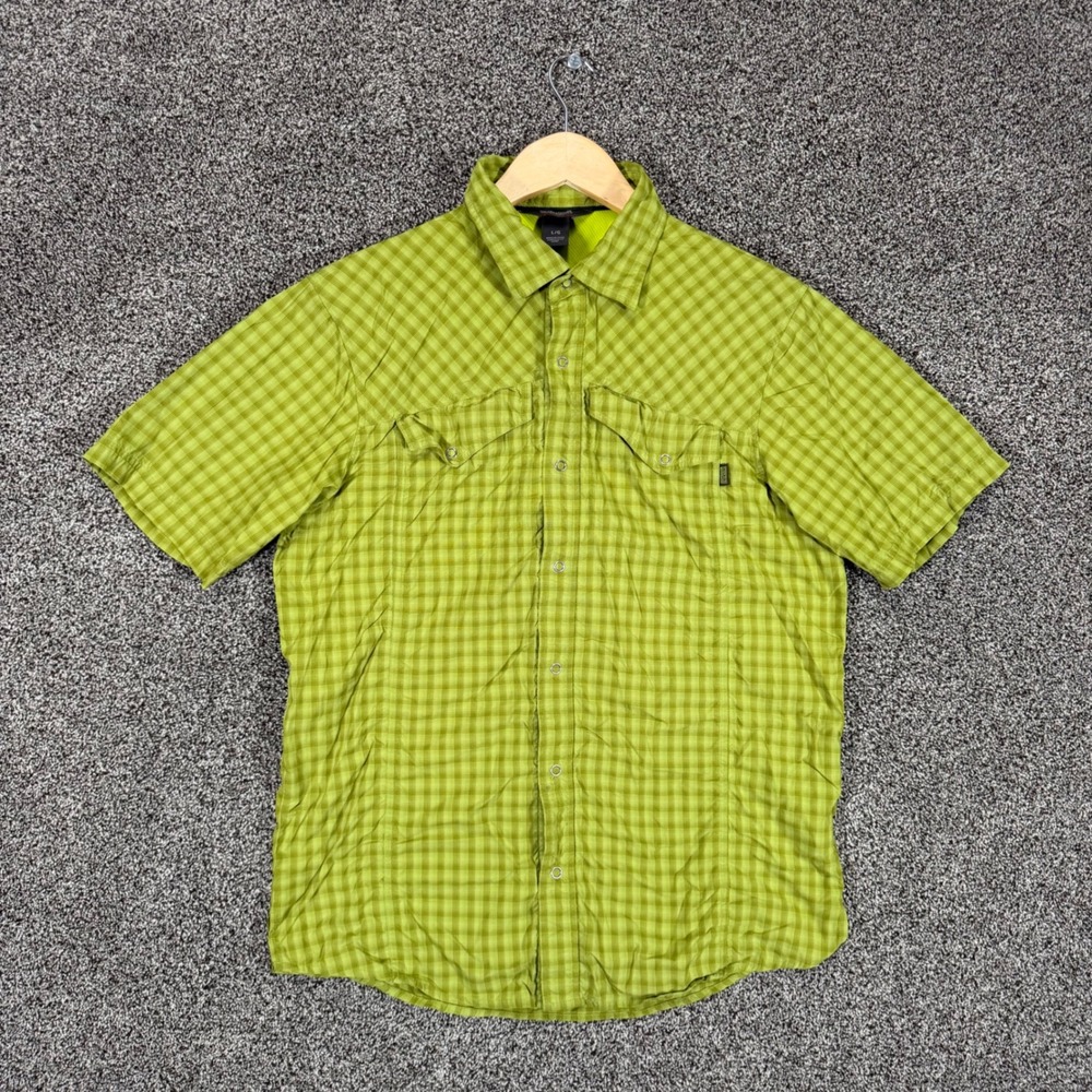 Outdoor Research Termini Shirt Mens L Green Plaid Nylon Pockets Snap Button Up